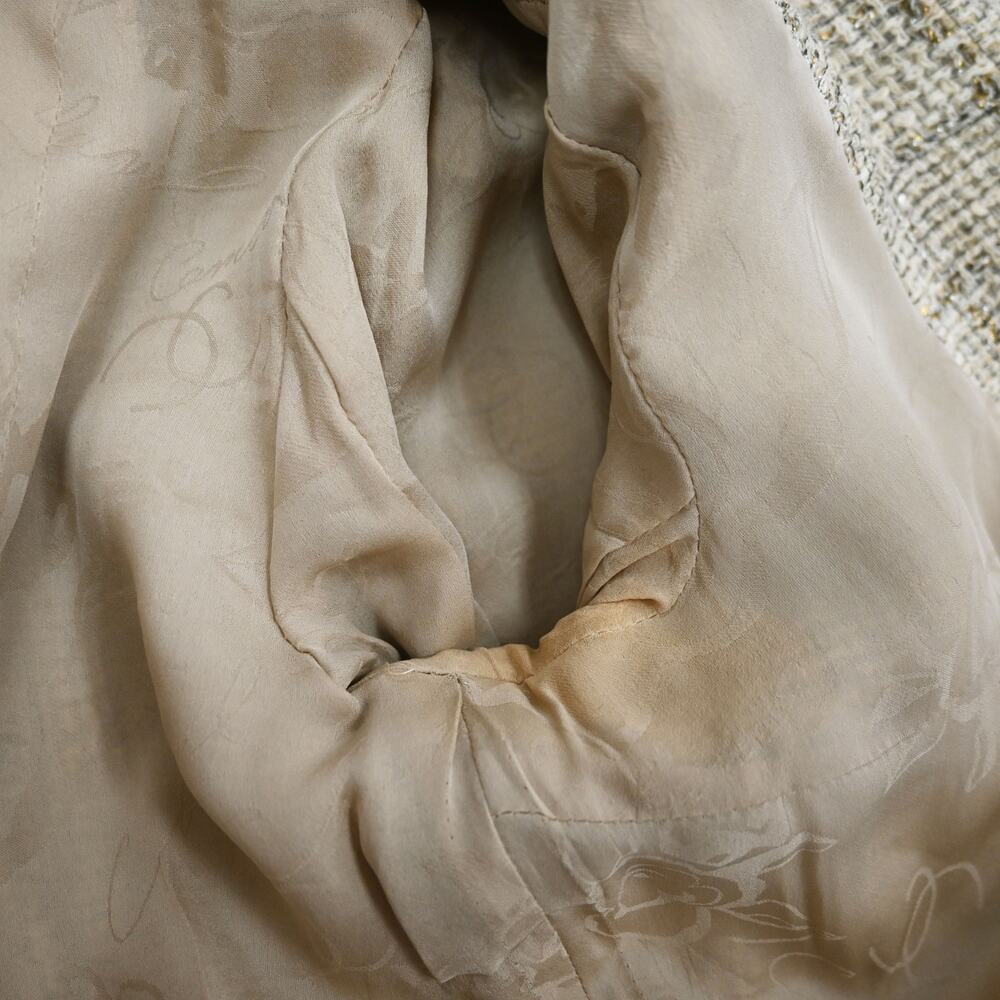 Chanel Beige Metallic Gold Silver Tweed Fringe Trim Jacket Size 38 Approx US 6 - Picture 11 of 16